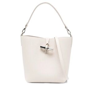 Longchamp Le Roseau Clasp-Detail White Leather Small Bucket Bag